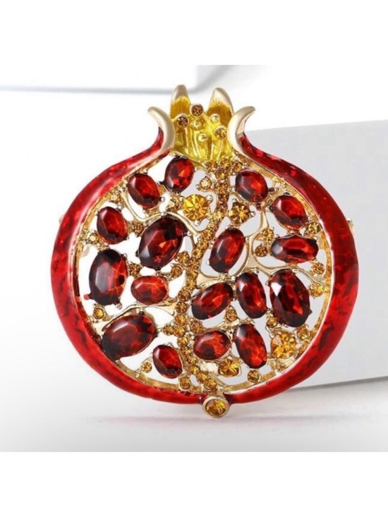 Anthropologie Jewelry - Whimsical Pomegranate Brooch Red Gold Rhinestone Pin
